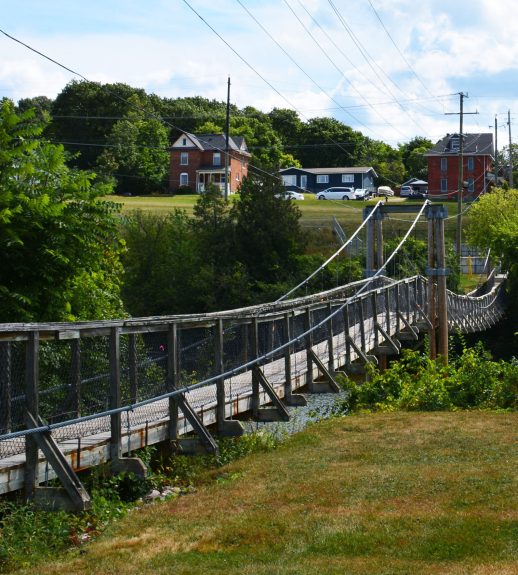 The historic swinging bridge spans the Madawaska River in Renfrew, Ontario