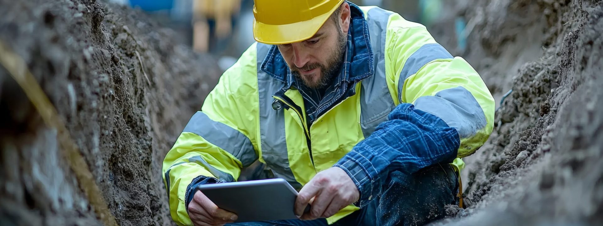 Engineer in high-visibility gear conducting pipeline inspections